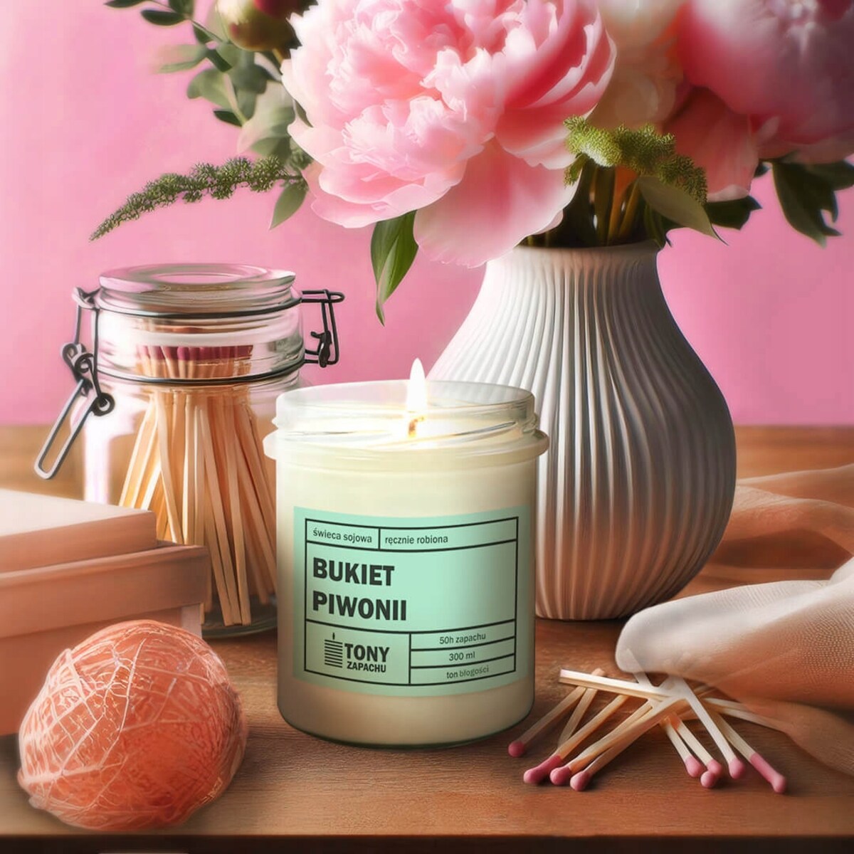 Naturalna świeca zapachowa sojowa w słoiku zapach BUKIET PIWONII na prezent