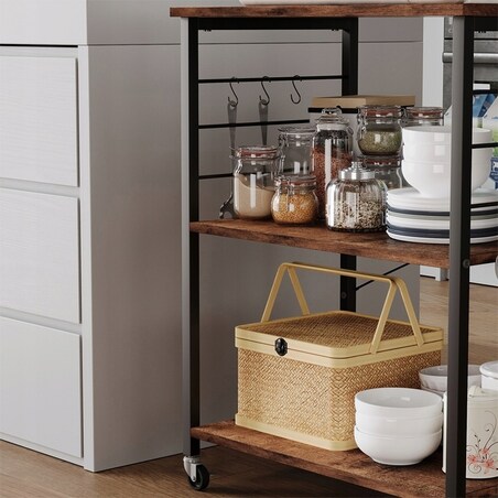 SZAFKA MOBILNA NA KÓŁKACH BRĄZOWA STOLIK ŚNIADANIOWY WÓZEK KUCHENNY 60 CM