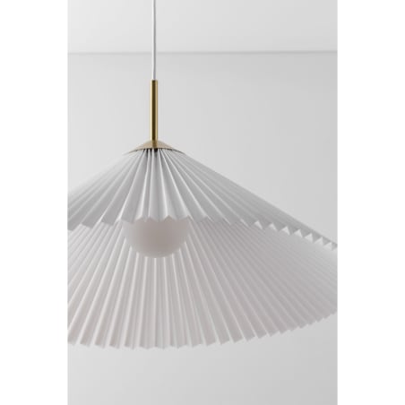 Lampa wisząca ze złotego metalu i tkaniny, biała Plisse Ø57,5 cm