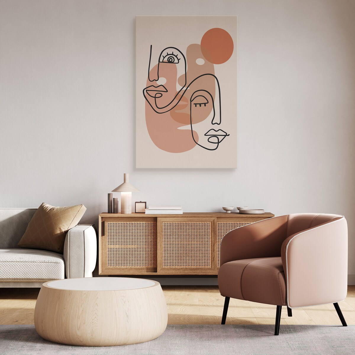 OBRAZ DO SYPIALNI ABSTTRAKCJA TWARZE LINE-ART STYL BOHO MINIMALIZM 30x40cm