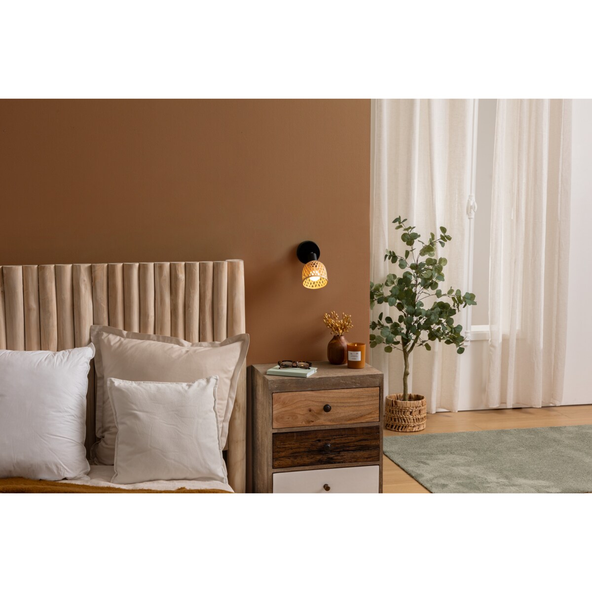 Kinkiet ścienny LIO klosz z plecionego bambusa, Ø 10 cm