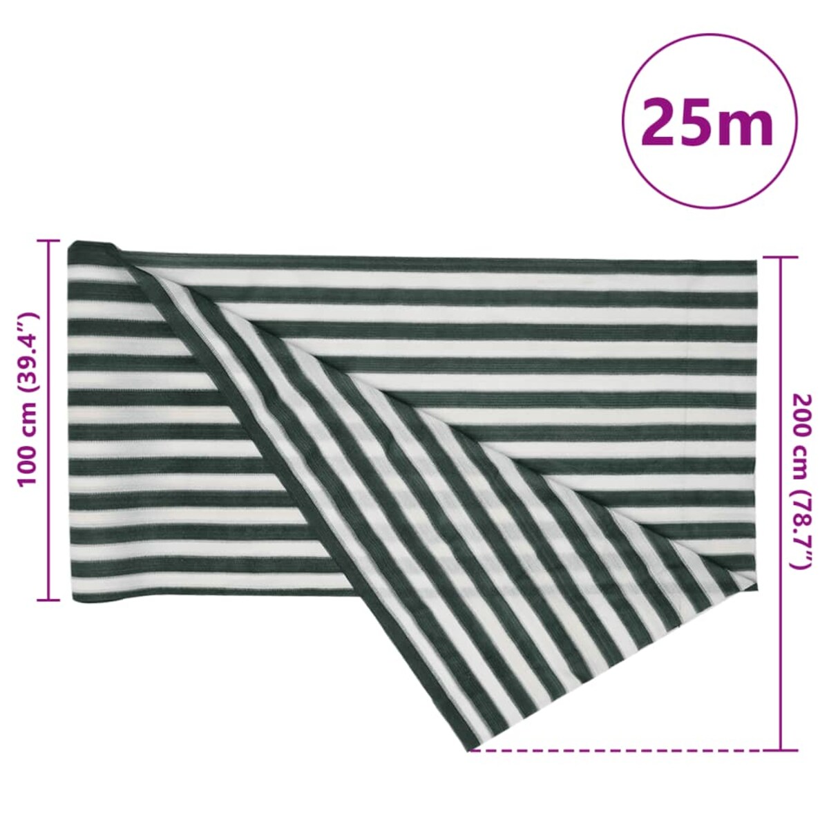 vidaXL Siatka cieniująca, zielono-biała, 2x25 m, HDPE, 150 g/m²