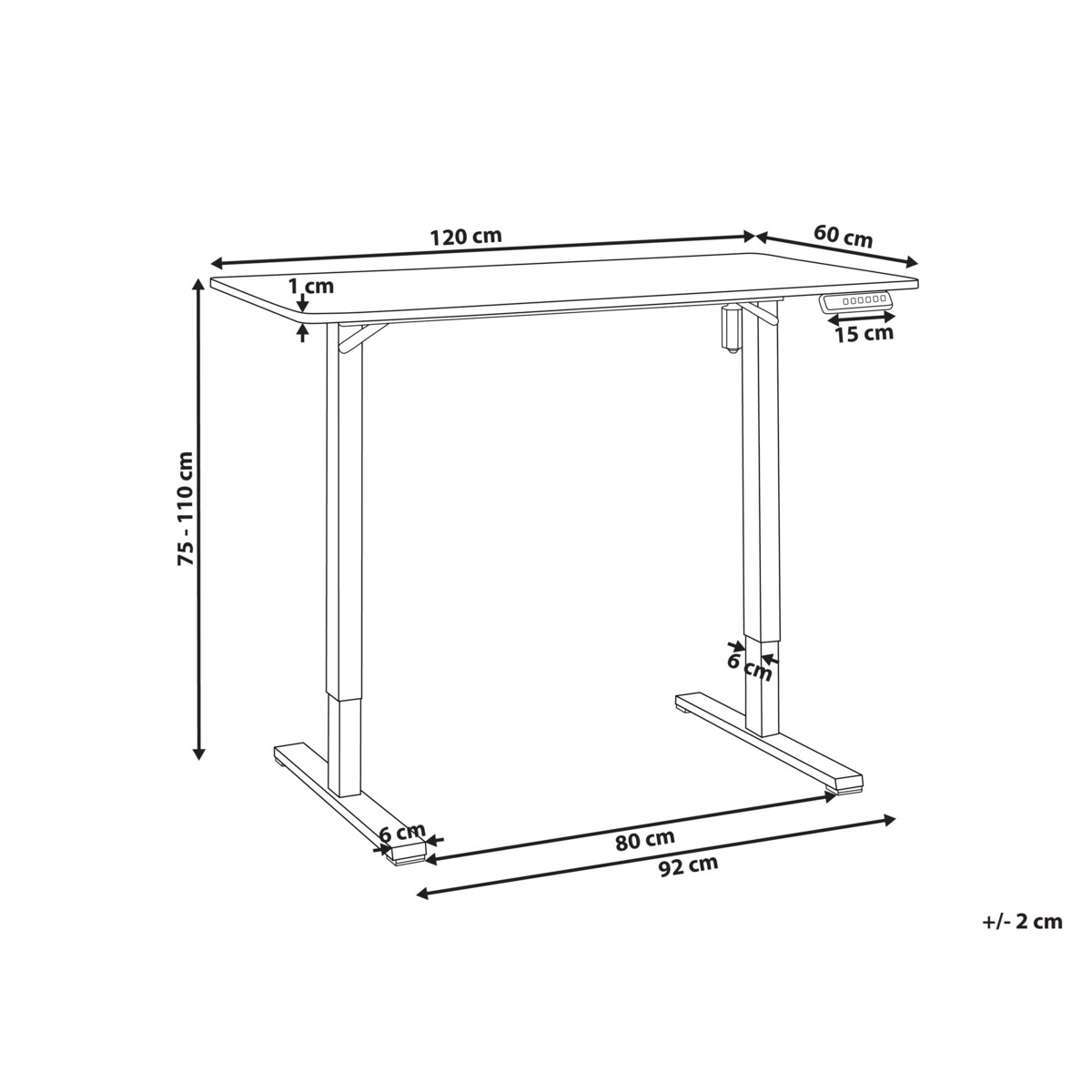 Biurko regulowane elektrycznie 120 x 60 cm czarne TAVARES