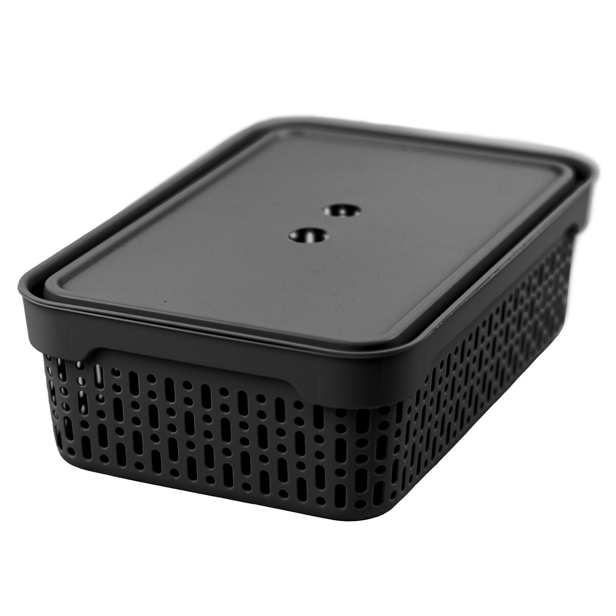 Koszyk Koszyczek Ażurowy M Plastikowy Na Kosmetyki Do Łazienki Pojemnik Z Pokrywką Zamykany Z Dziurkami Czarny