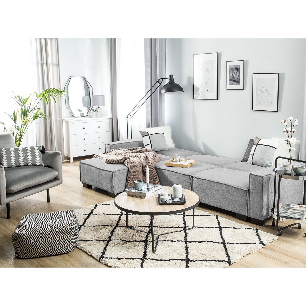 Narożnik prawostronny rozkładany jasnoszary ROMEDAL