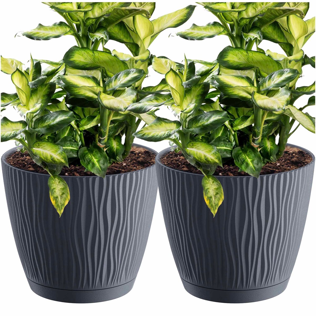 Doniczka Okrągła Z Podstawką Domowa Antracyt X2