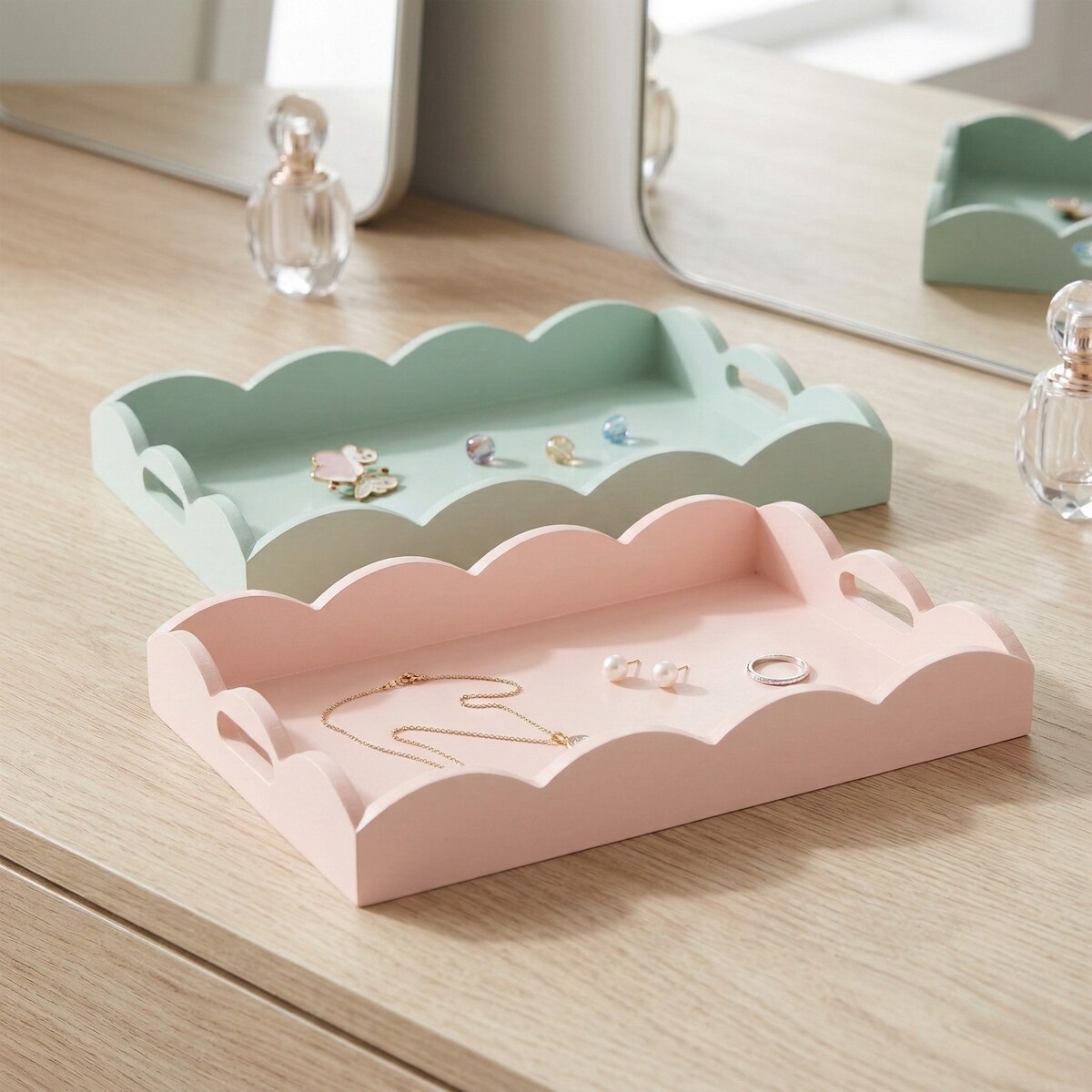 Zestaw 2 drewnianych pastelowych tacek, matowe wykończenie