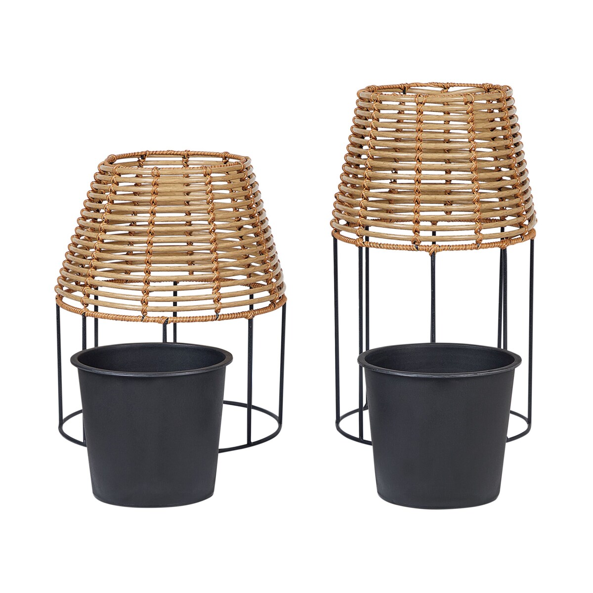 Zestaw 2 doniczek na stojaku z technorattanu brązowy BORAGO