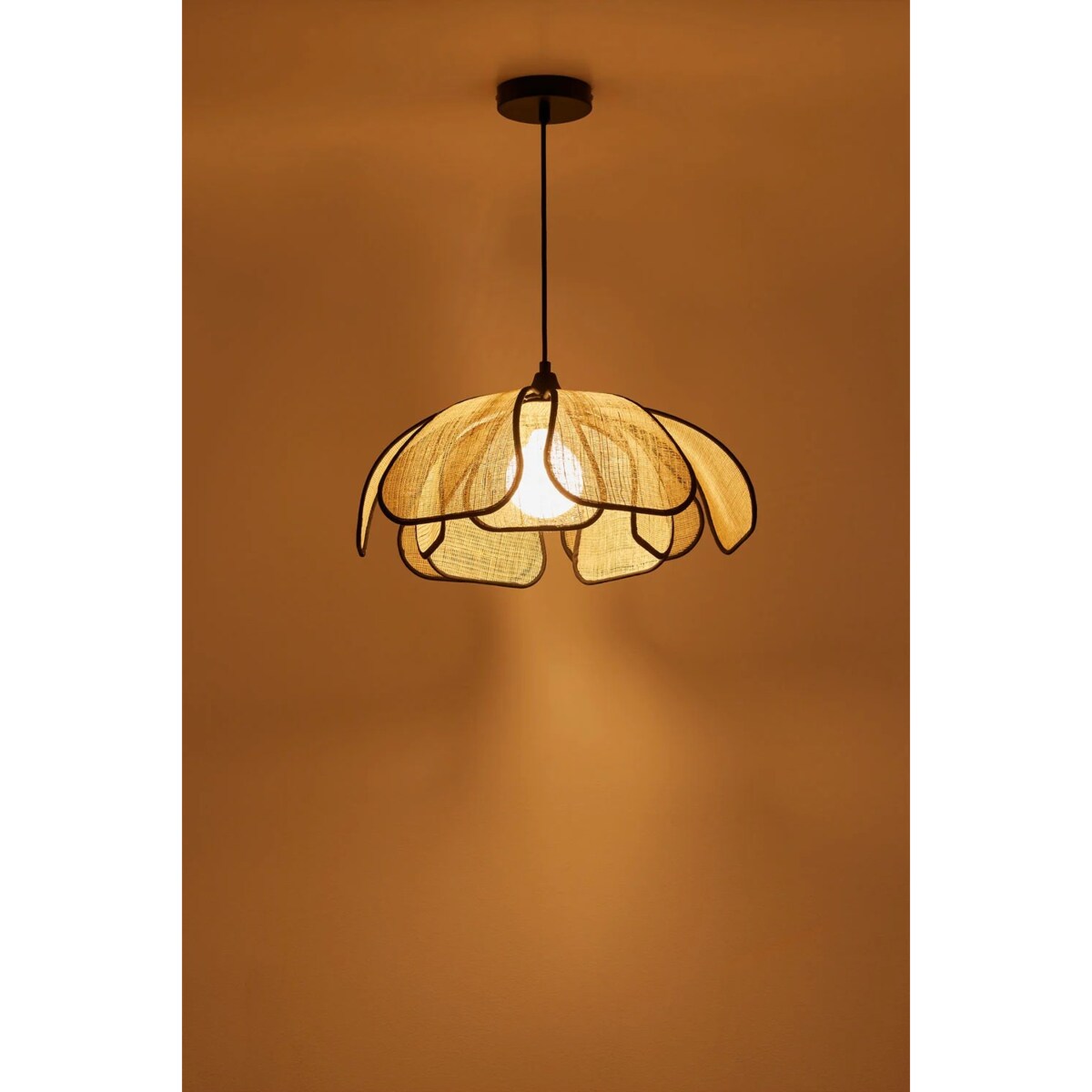 Lampa wisząca z lnu i bawełny, kremowo-czarna, Vidson Ø50 cm