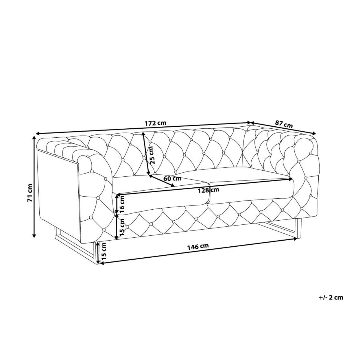 Sofa 2-osobowa szara VISSLAND