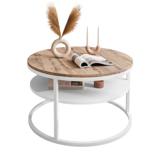 Stolik kawowy CIRI SLIM z półką biały dąb wotan