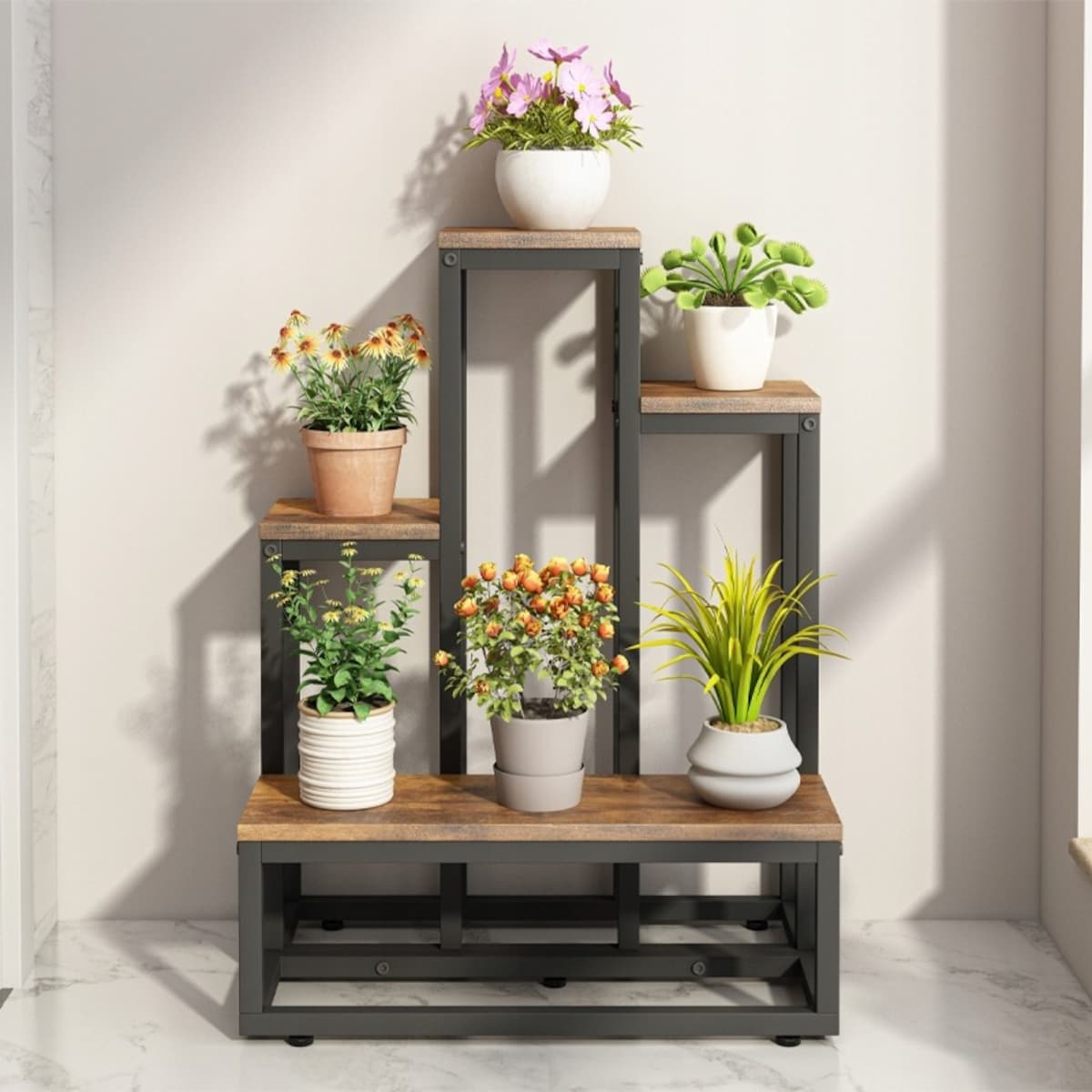 Kwietnik stojący industrialny stojak na kwiaty rustykalny loft półki 67 cm