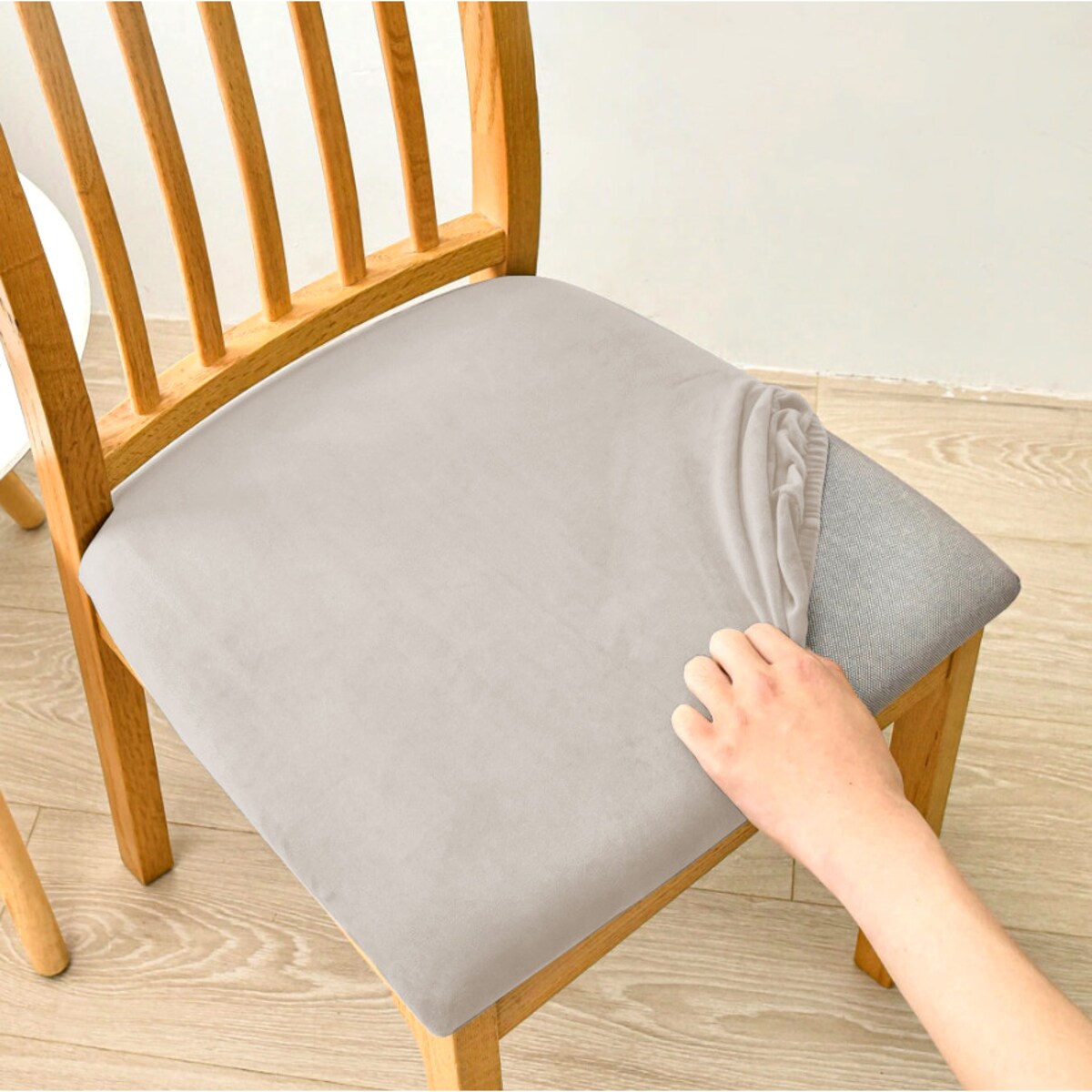 POKROWIEC NA SIEDZISKO 40x40cm CHŁODNY BEŻ WELUR ELASTYCZNY [60S-CP]