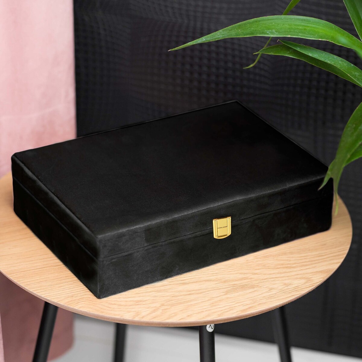 Szkatułka Na Biżuterię Organizer Kuferek Elegancki Pudełko Czarna