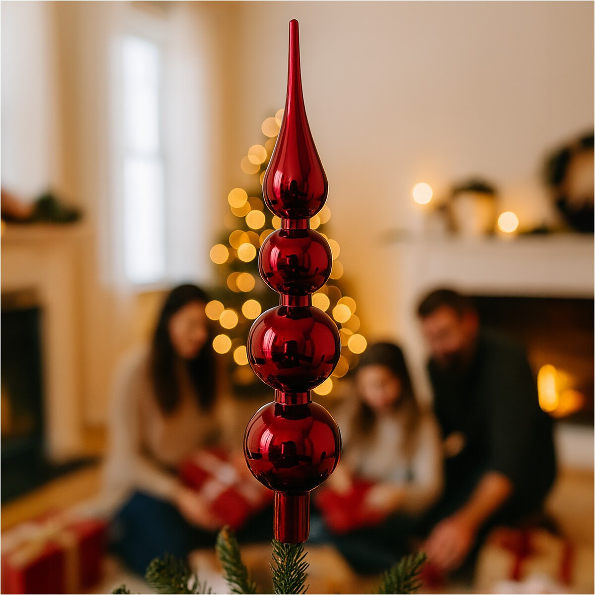 Czubek Na Choinkę Szpic Dekoracja Świąteczna Ozdobna Szklana 28 Cm Czerwona