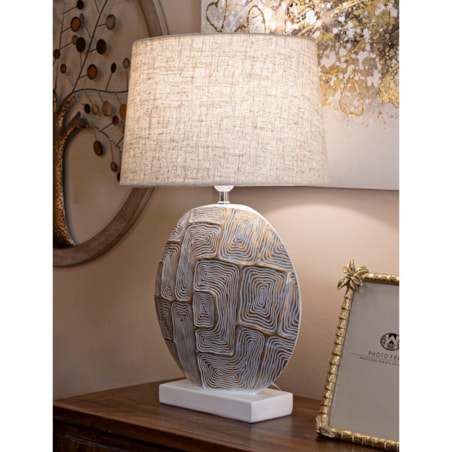 Lampa stołowa Eclips, kolor złoty i biały, żywica syntetyczna i żelazo, 38 x 38 x 64 cm, 1 x E27, max. 40 W, do salonu i sypialni, Mauro Ferretti