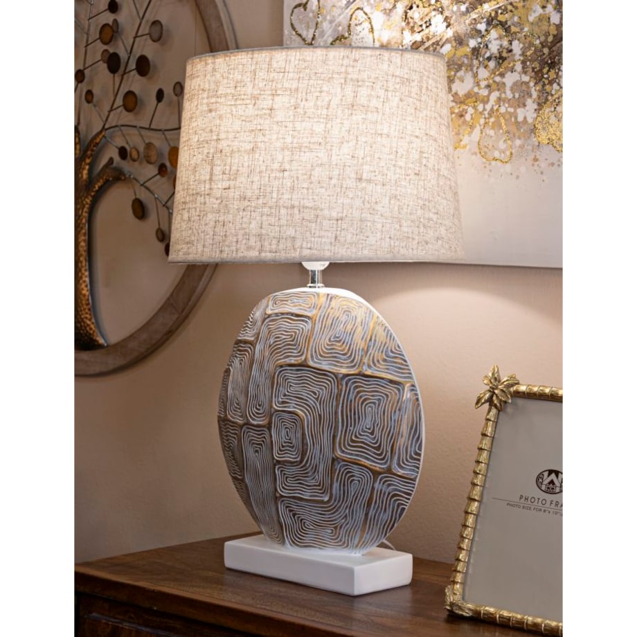 Lampa stołowa Eclips, kolor złoty i biały, żywica syntetyczna i żelazo, 38 x 38 x 64 cm, 1 x E27, max. 40 W, do salonu i sypialni, Mauro Ferretti