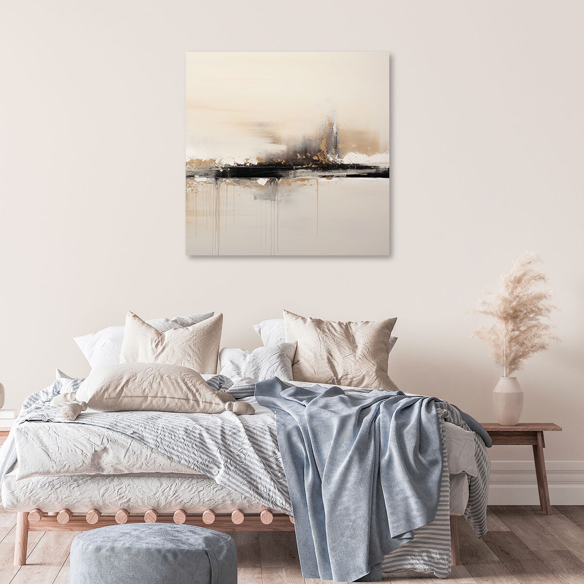 Obrazy do przedpokoju salonu Beżowa Abstrakcja z elementami złota 60x60