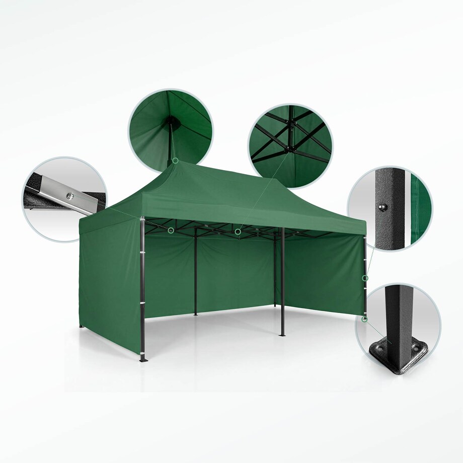Pawilon ogrodowy Plonos PL-301 altana namiot handlowy imprezowy 3x6x3 m 3 ściany zielony
