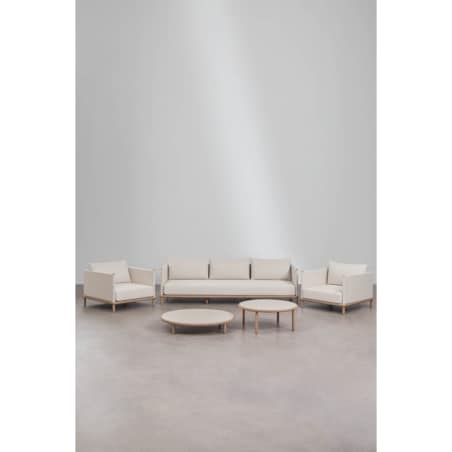 Zestaw ogrodowy: 3-osobowa sofa, 2 fotele i 2 okrągłe stoliki z drewna akacji Olivia