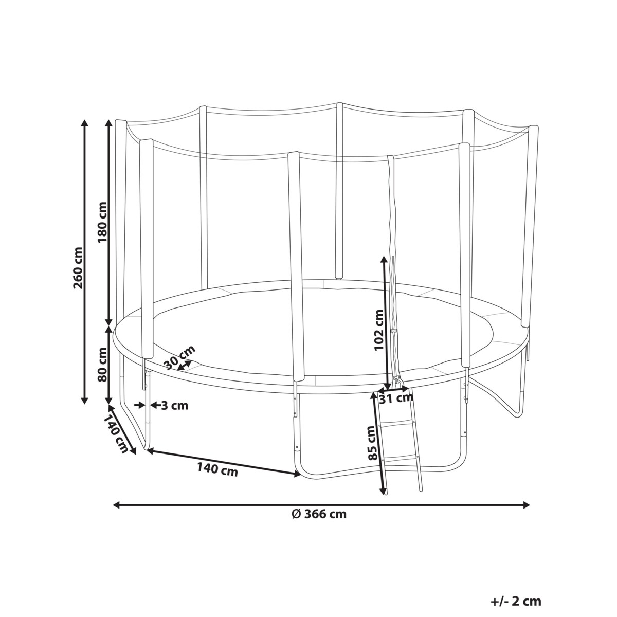 Trampolina ogrodowa z siatką 366 cm niebieska RISATA