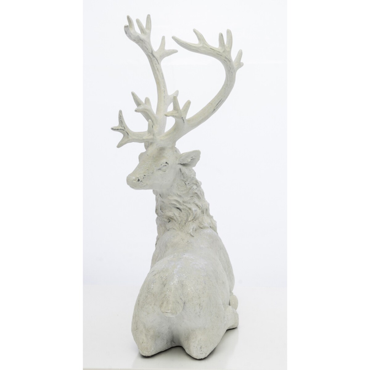 Dekoracja - figurka leżącego białego jelenia 38x32x15 cm KARGU-3 srebrny