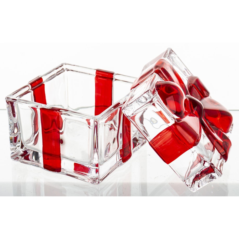 Szklany pojemnik z kokardką 8x8,5x8,5 cm NASTRO czerwony