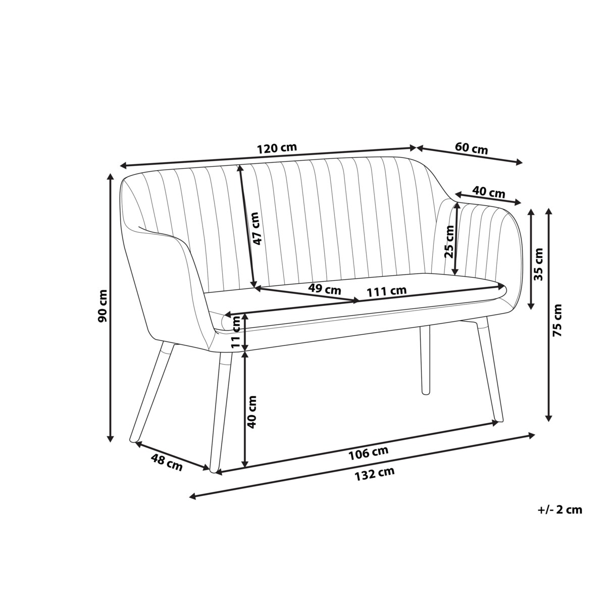 Sofa 2-osobowa welurowa czarna TABY