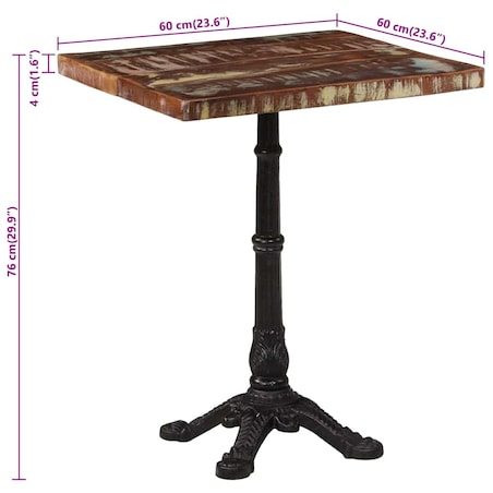 vidaXL Stolik bistro, 60x60x76 cm, lite drewno odzyskane