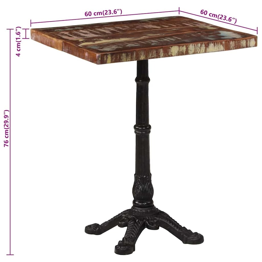 vidaXL Stolik bistro, 60x60x76 cm, lite drewno odzyskane