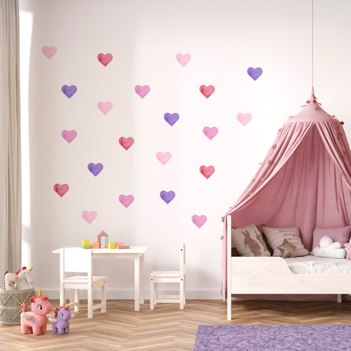 Naklejki Ścienne Dla Dzieci Akwarelowe SERCA Różowe Serduszka ZESTAW