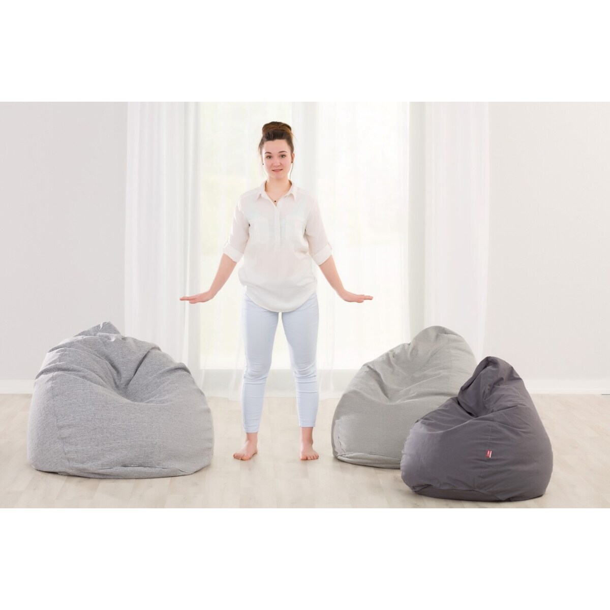 Worek do siedzenia, miętowo-żółte wzory na kremowym tle, Ø60 x 105 cm, Cosy Home