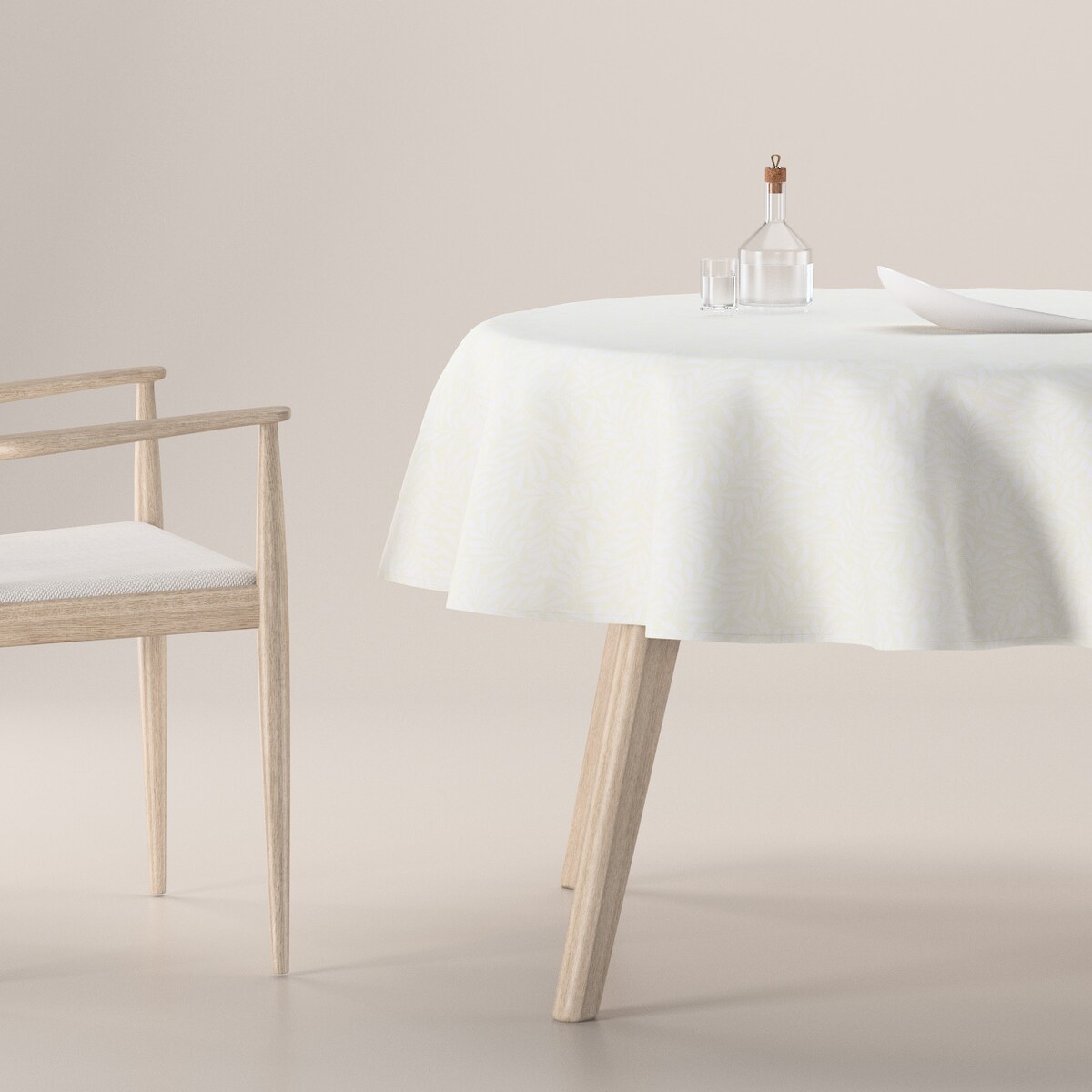 Obrus okrągły 160 x 160 cm śmietankowa biel, listki