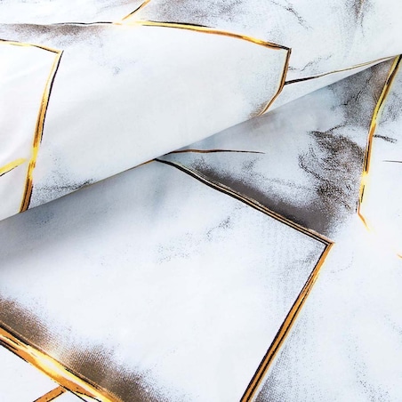 Pościel satyna bawełniana 220x200 Marbela marmur, biała i szara, złote detale, Satynlove