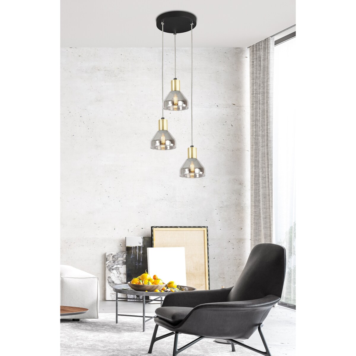 LAMPA WISZĄCA GREGORY TALERZ CZARNY BRĄZ 3X40W E14 KLOSZ DYMIONY