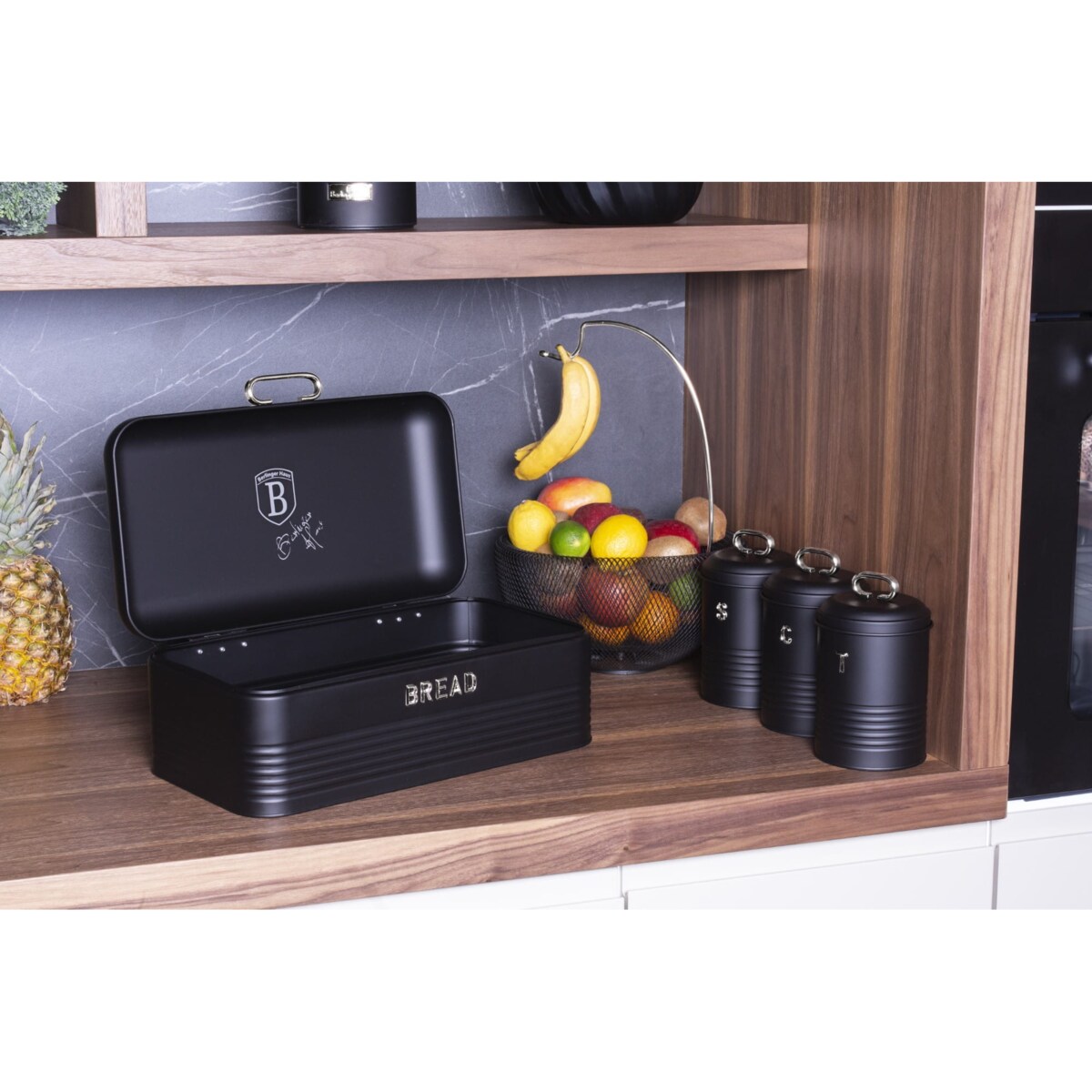 Chlebak stalowy z 3 pojemnikami pojemnik na chleb BERLINGER HAUS Black Silver
