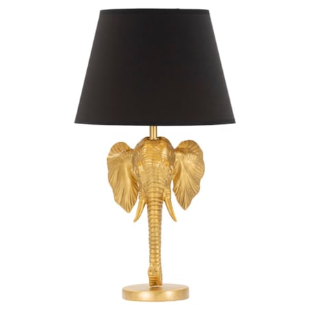 Lampa stołowa Elephant, kolor złoty i czarny, żywica syntetyczna i żelazo, 32 x 32 x 59 cm, 1 x E27, max. 40 W, motyw: słoń / słonie, Mauro Ferretti