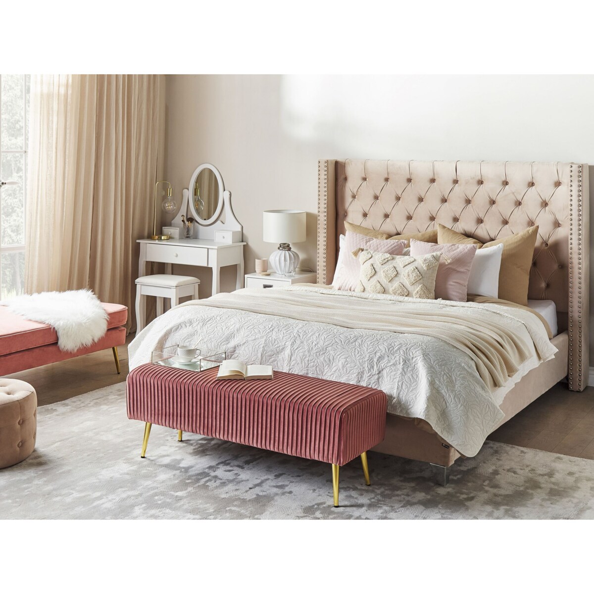 Łóżko welurowe 180 x 200 cm różowe LUBBON