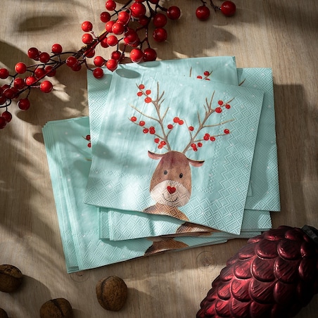 Serwetki świąteczne Reindeer Dots 20 szt. boże narodzenie, święta, świąteczne, miętowy, 16x16x3 cm