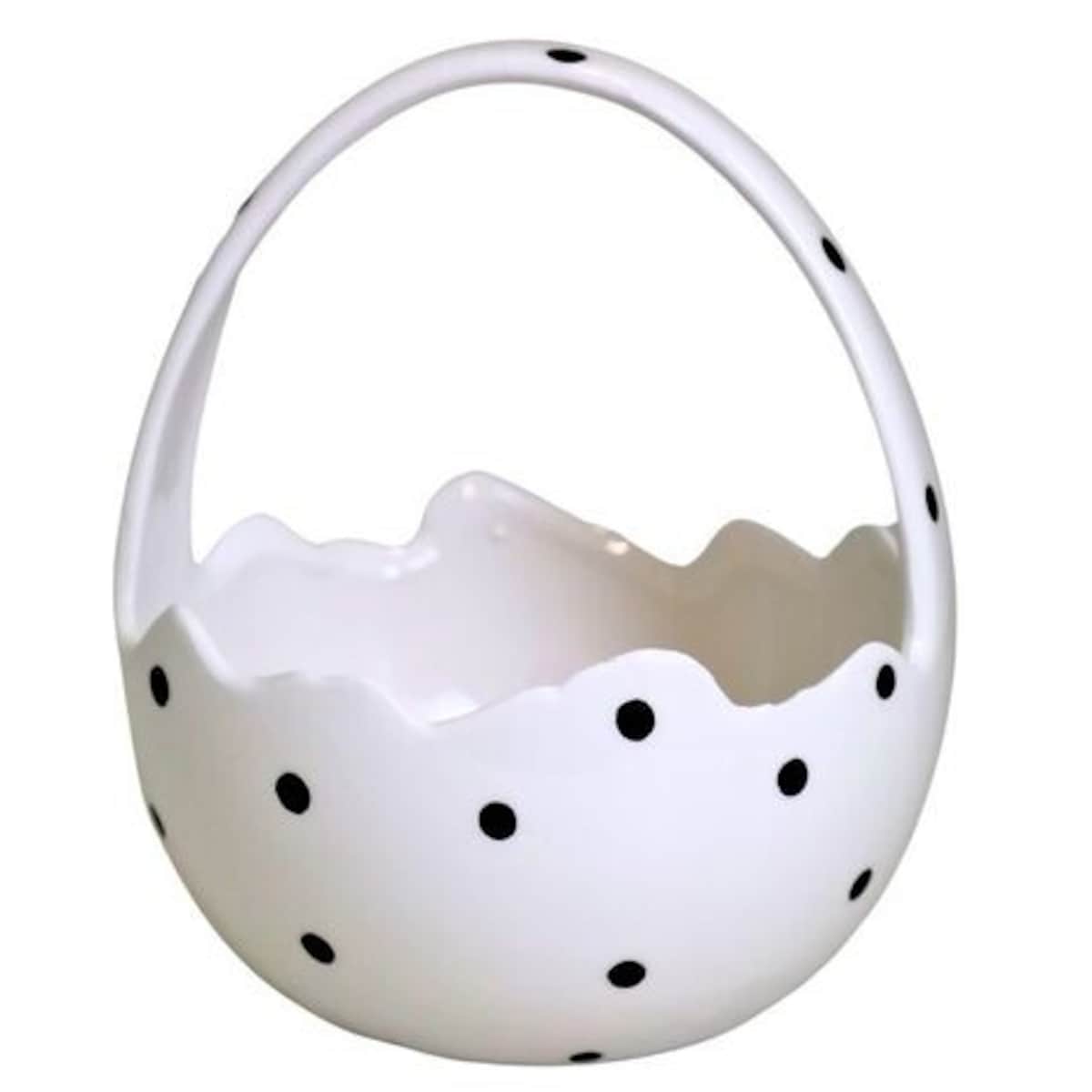 Dekoracja - ceramiczny koszyk na jajka 18x15x15 cm biały w czarne kropki