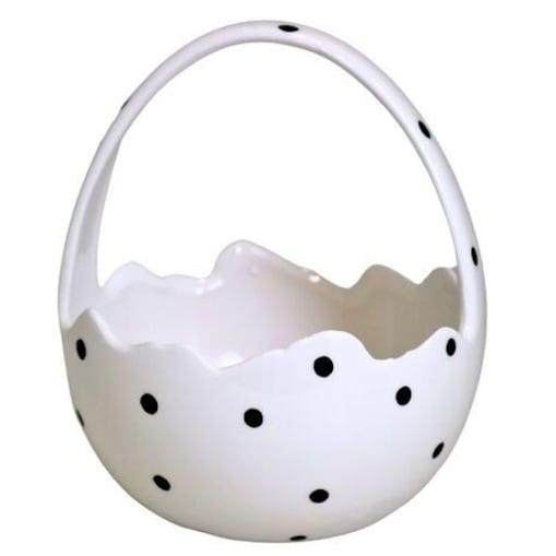 Dekoracja - ceramiczny koszyk na jajka 18x15x15 cm biały w czarne kropki