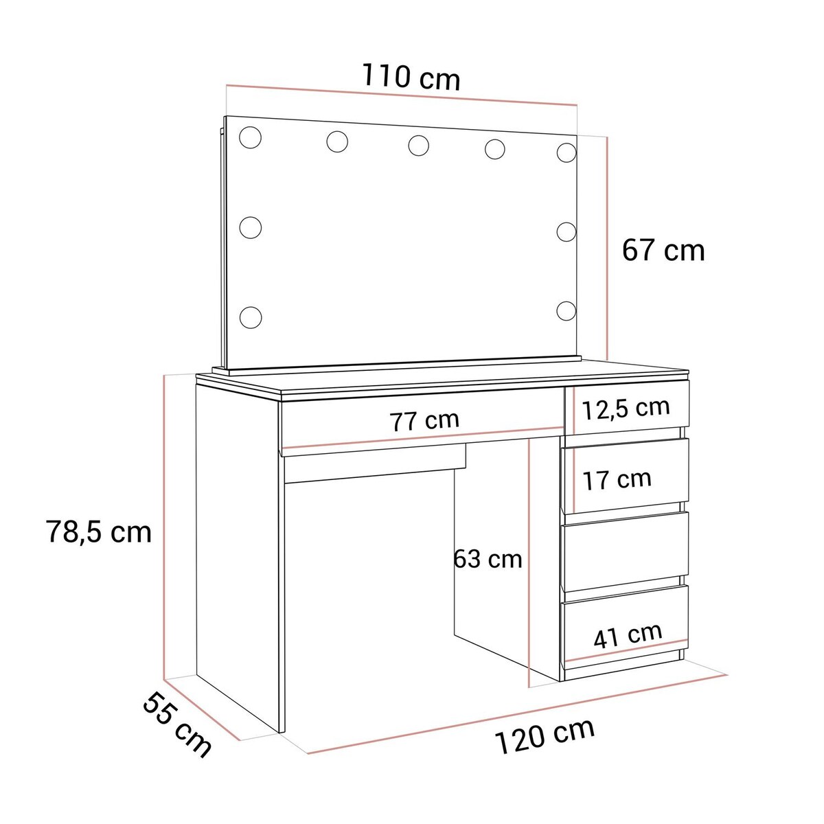 Toaletka AURORA II ELITE kaszmir z lustrem LED