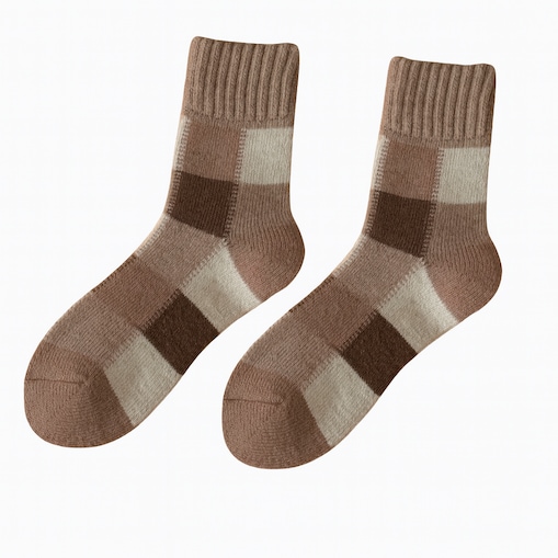 Wełniane skarpety w beżową kratę – rozmiar 39–43