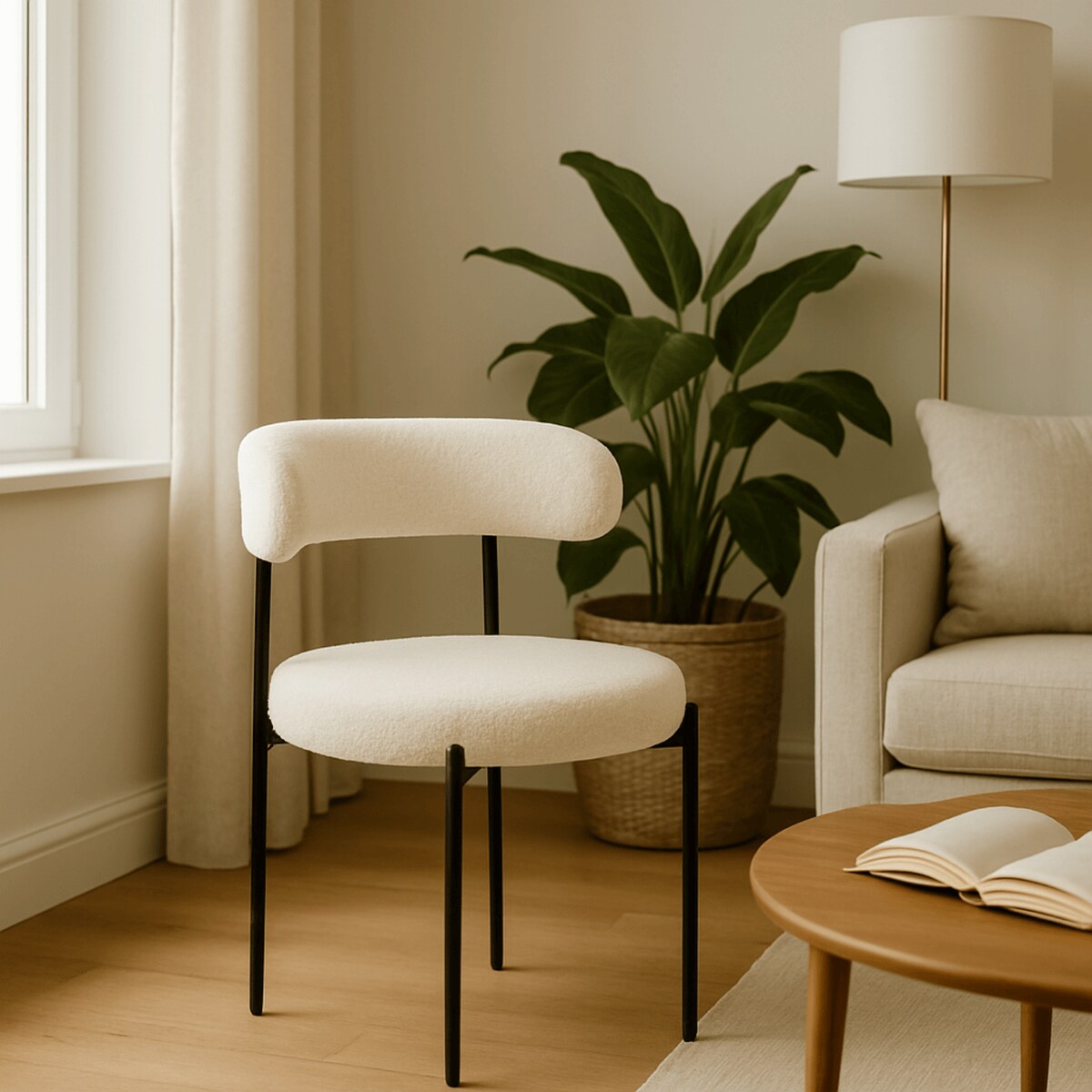 Krzesło Tapicerowane Do Salonu Jadalni Kuchenne Baranek Teddy Kremowe TULSA
