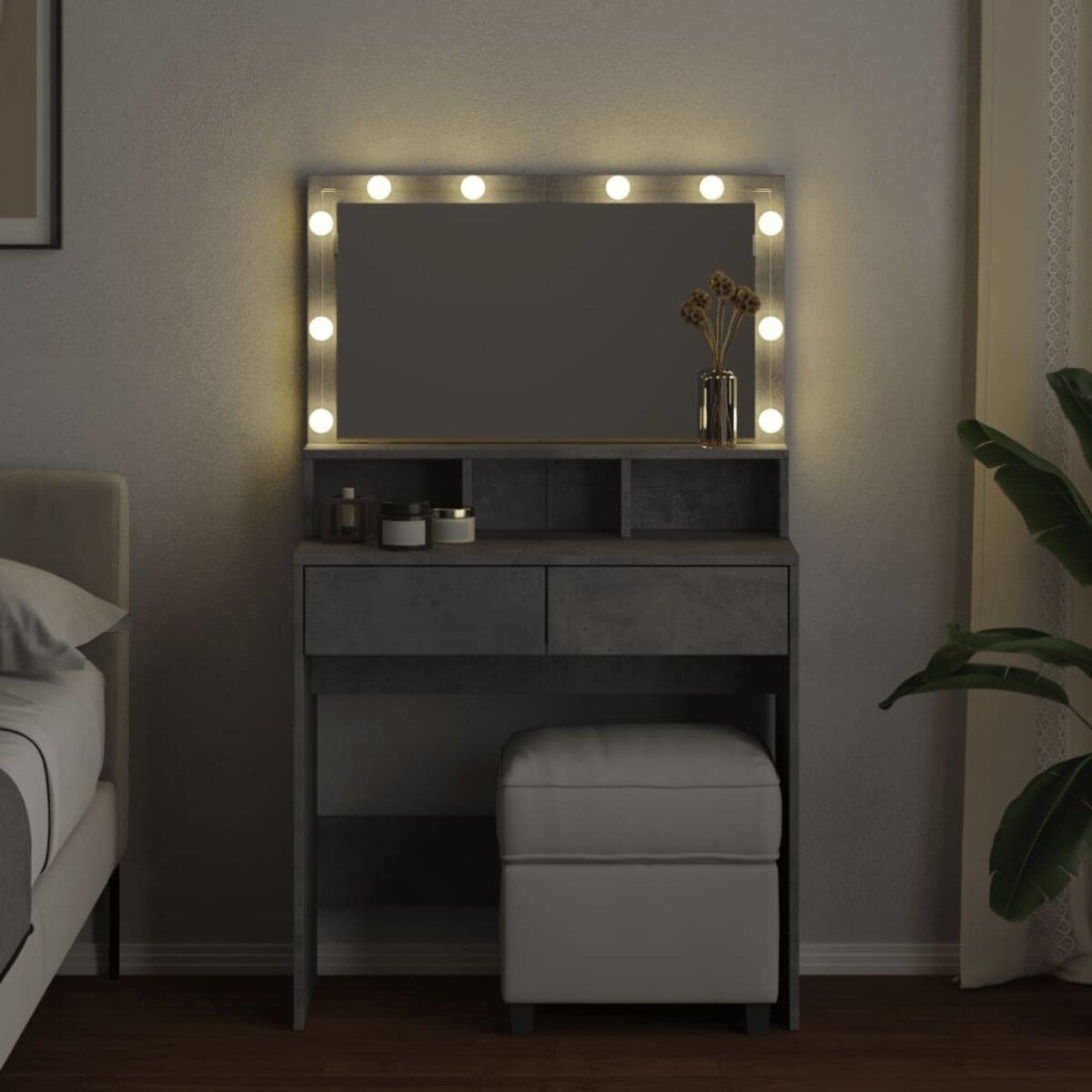 vidaXL Toaletka z oświetleniem LED, szarość betonu, 80x41x134,5 cm
