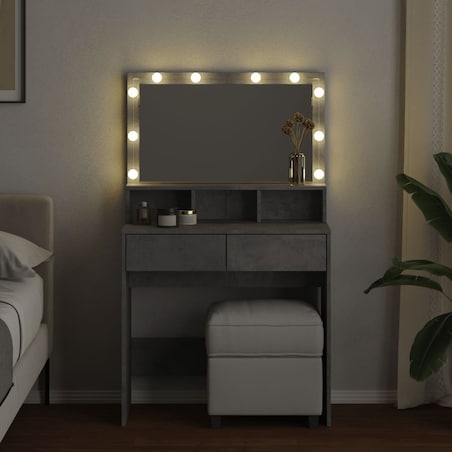 vidaXL Toaletka z oświetleniem LED, szarość betonu, 80x41x134,5 cm