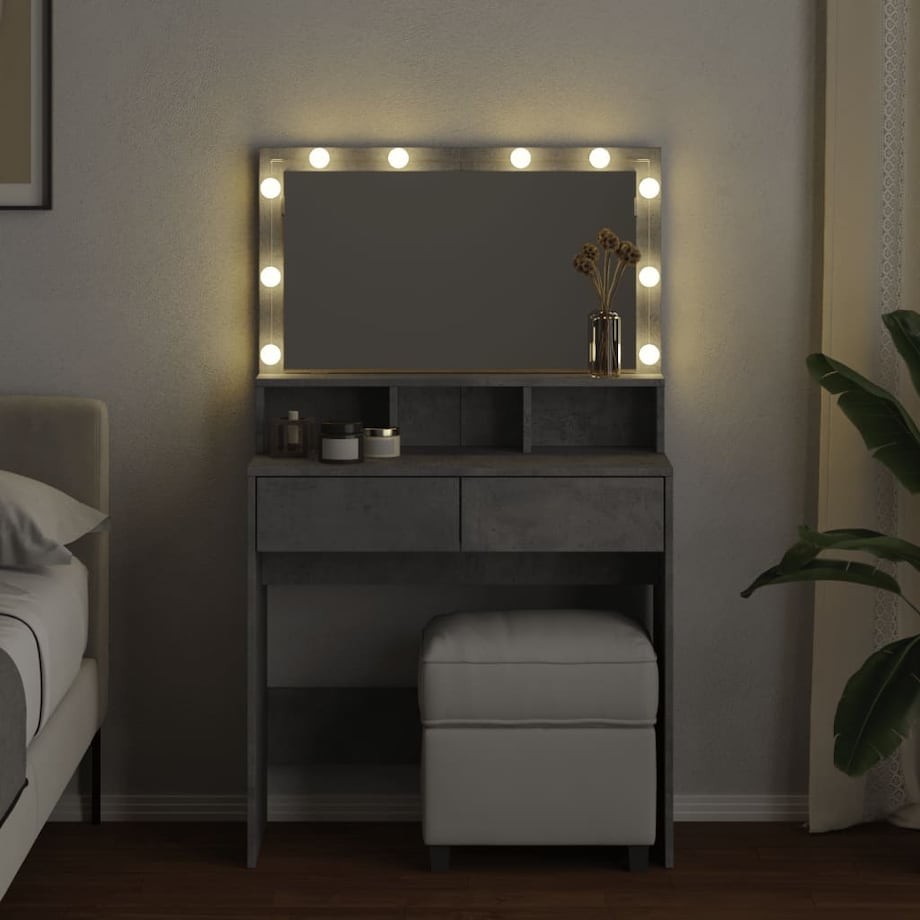 vidaXL Toaletka z oświetleniem LED, szarość betonu, 80x41x134,5 cm