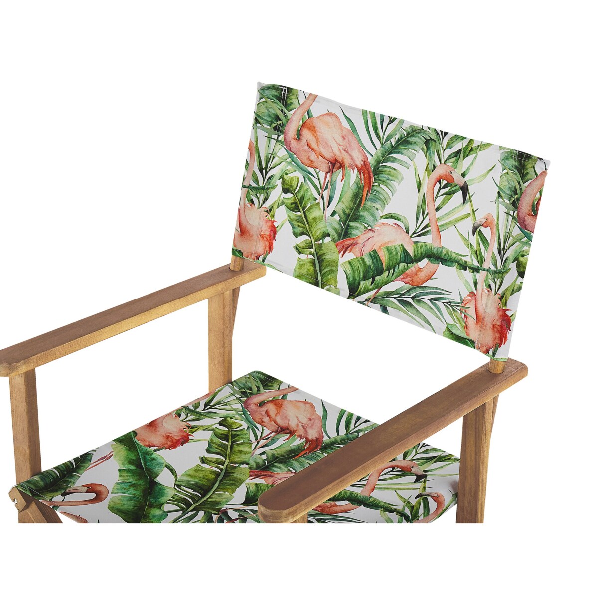 Zestaw 2 krzeseł ogrodowych akacjowy jasne drewno z białym / wzór we flamingi CINE
