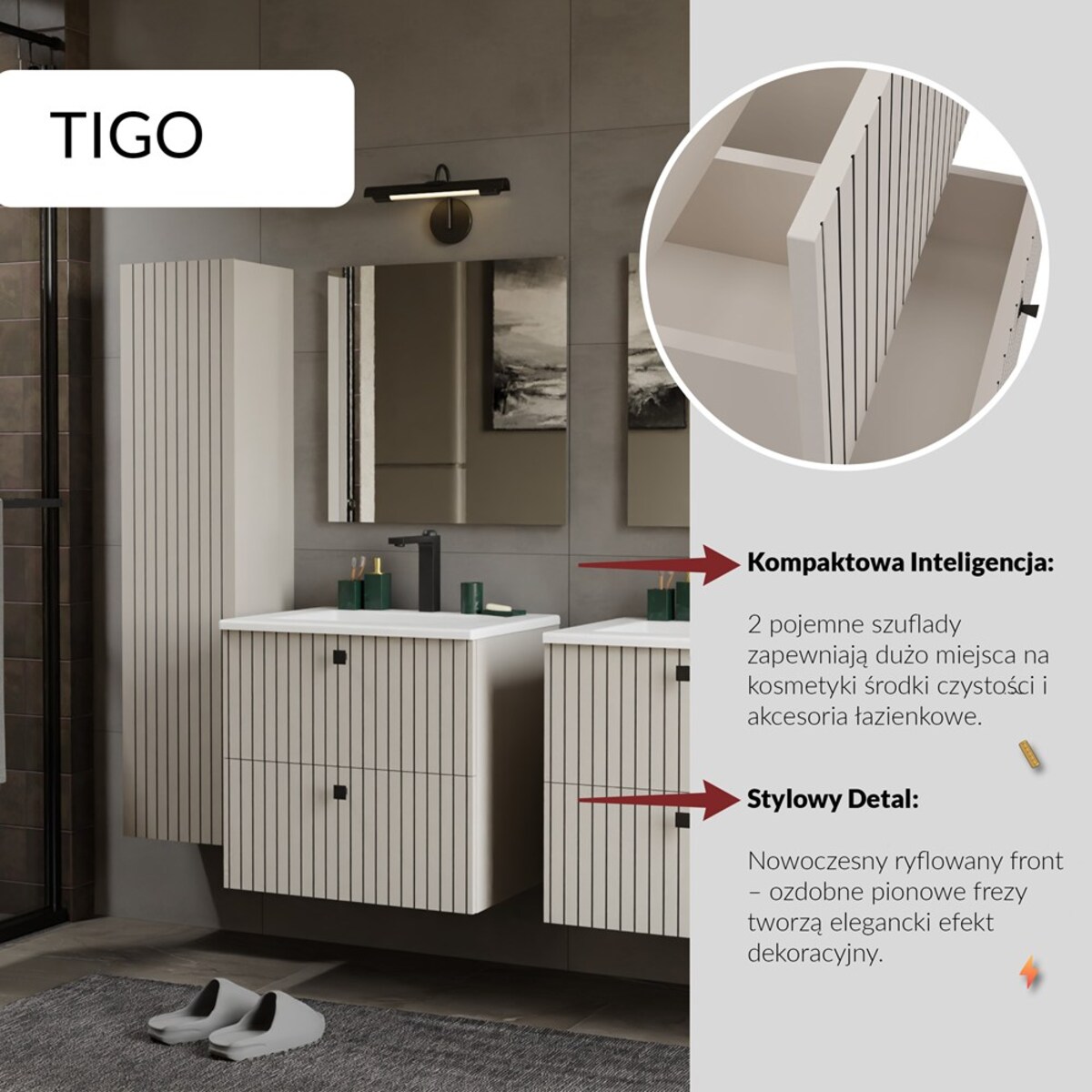 Szafka łazienkowa TIGO 60/2S KASZMIR