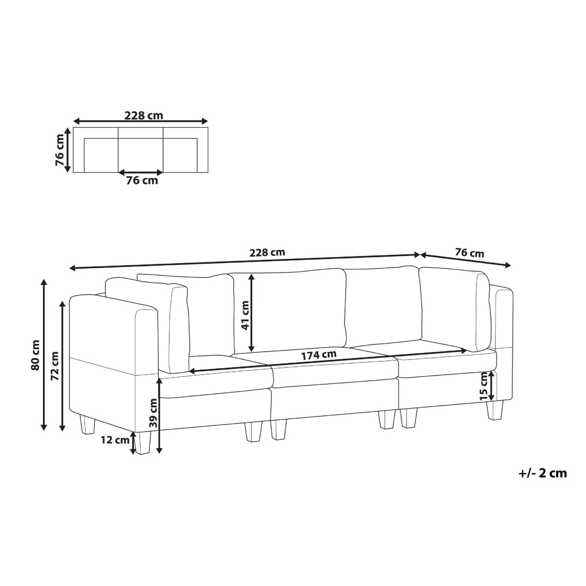 Sofa modułowa 3-osobowa ciemnoszara UNSTAD